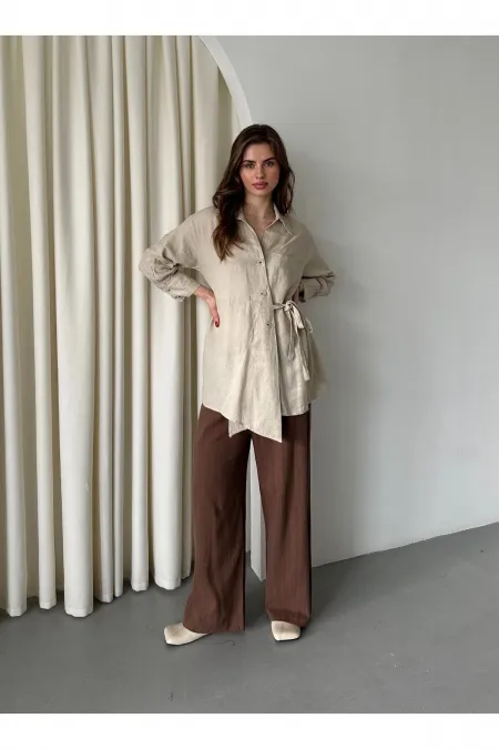 Chemise à ceinture boutonnée croisée 100% coton naturel