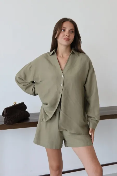 Haki Lorita Gömlek Şort Takım