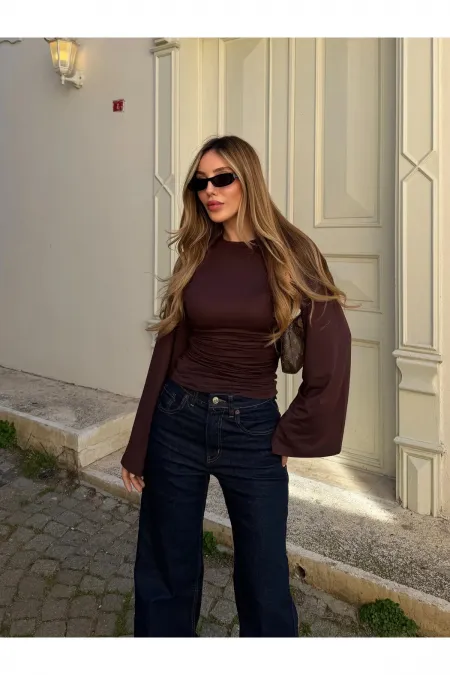 Chemisier marron à manches espagnoles - 261021