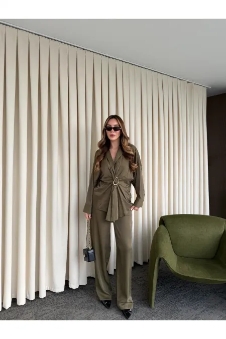 Khaki Buckled Shirt and Trousers Set - 51240 Khaki Buckled Shirt and Trousers Set - 51240