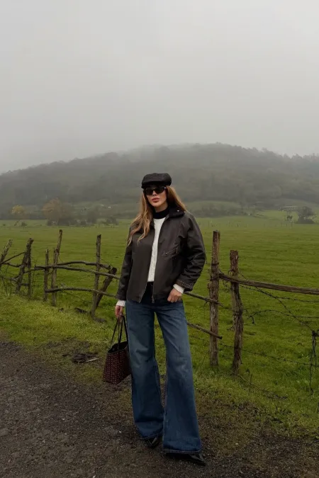 Veste marron à poches et col en velours - 5124