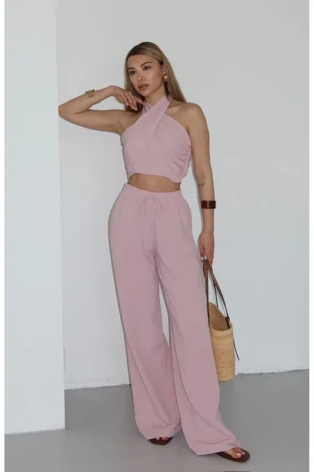 Pink Halter Neck Bustier and Pants Set Pink Halter Neck Bustier and Pants Set
