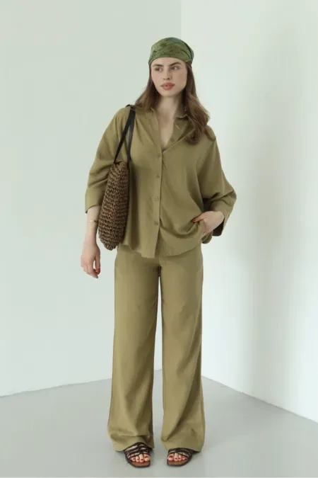 Khaki Lirio Shirt and Pants Set - 8674