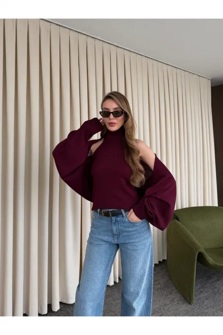 Ensemble boléro en maille bordeaux - 601117