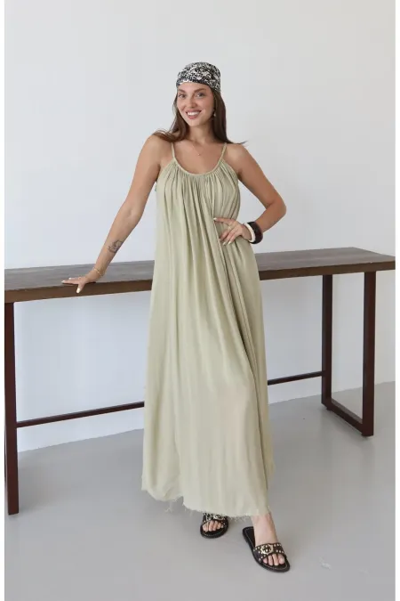 Haki Askılı Rahat Kesim Elbise