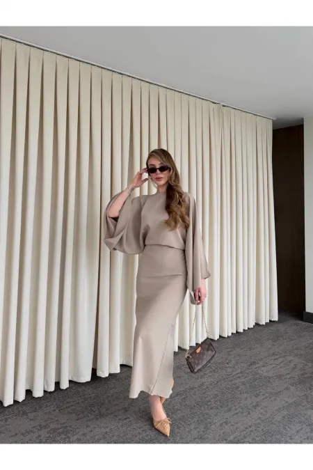 Vizon Yarasa Kol Modal Elbise - 5000