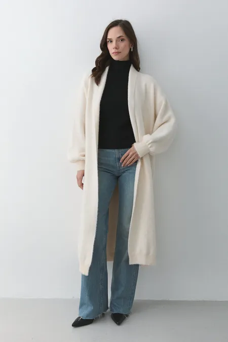 Gilet long en maille crème - 251015