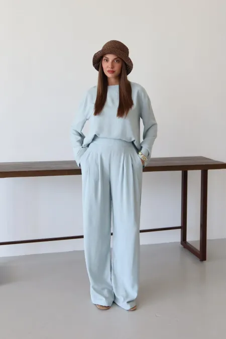 Ensemble chemisier et pantalon bleu Marisol