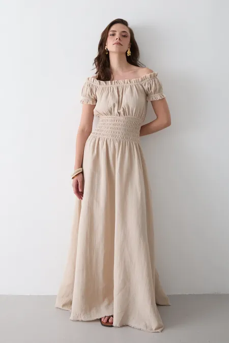 Natural Büzgülü Elbise - 2002