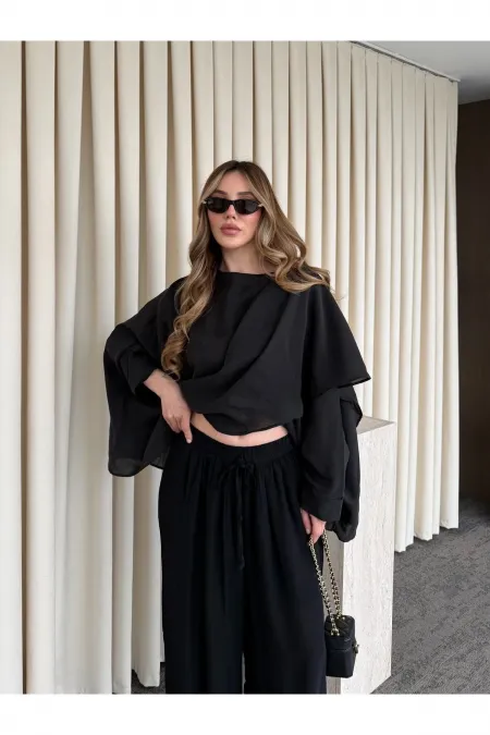 Siyah Uçuşan Pelerin Panço - 0901