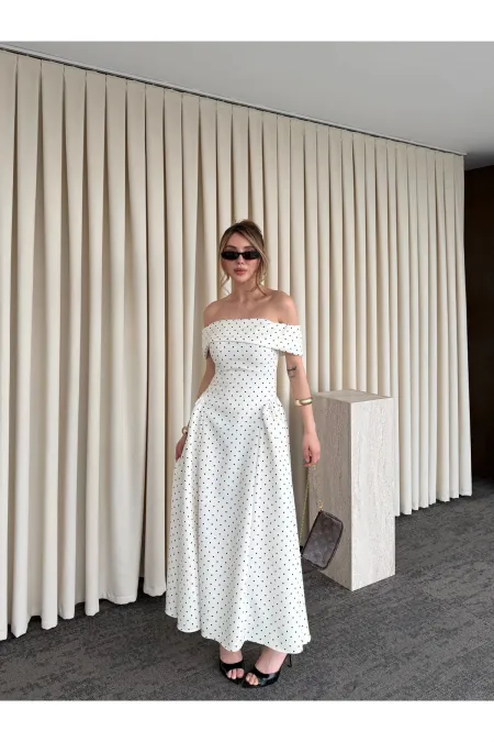 Robe midi écrue à pois Madonna - 00888