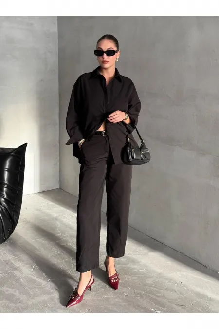 Black Merlin Belted Shirt and Trousers Set Black Merlin Belted Shirt and Trousers Set