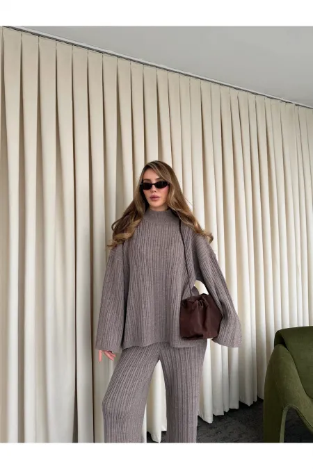 Ensemble pull en maille vison - 98078