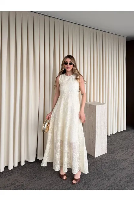 Beige Fairy Embroidered Dress - 2489