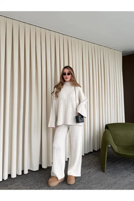 Ensemble pull en maille pierre - 98078