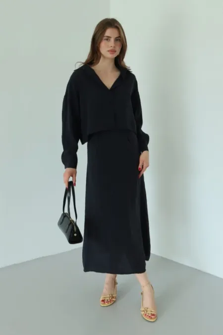 Ensemble robe-chemise en modal noir - 51153