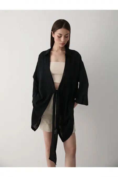 Chemise kimono en lin Black Flame