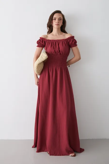 Kiremit Büzgülü Elbise - 2002