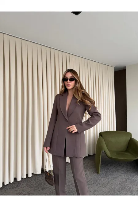 Kahverengi Belden Oturtma Blazer Ceket - 9684