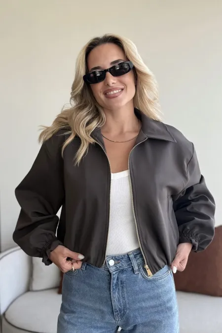 Veste bomber courte marron foncé