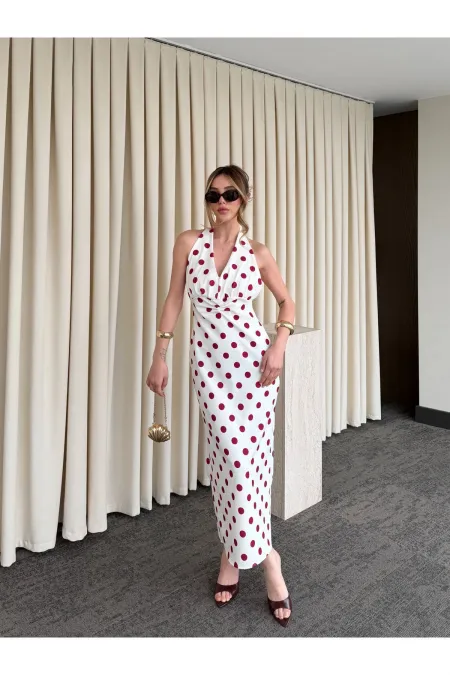 Robe blanc cassé à pois avec détail au dos - 4922