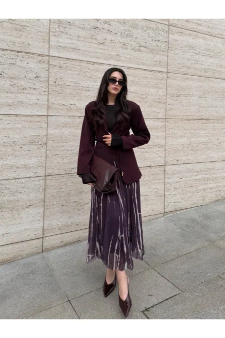 Mürdüm Kırışık Etek - 3369