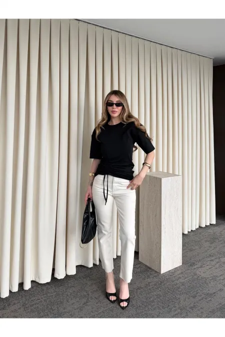 Beige Cropped Hem Detail Jeans - 520