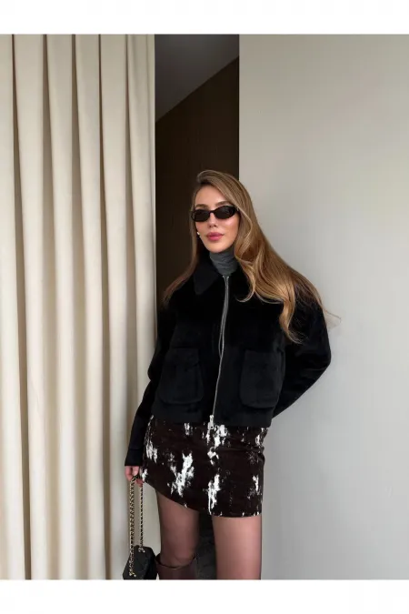 Siyah Fermuarlı Süet Ceket - 00664