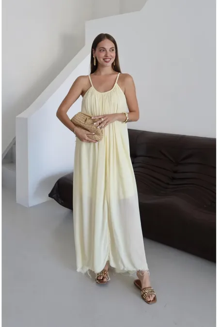 Sarı Askılı Rahat Kesim Elbise