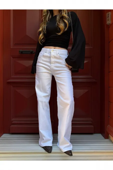 White Wide Leg Jeans - 24124