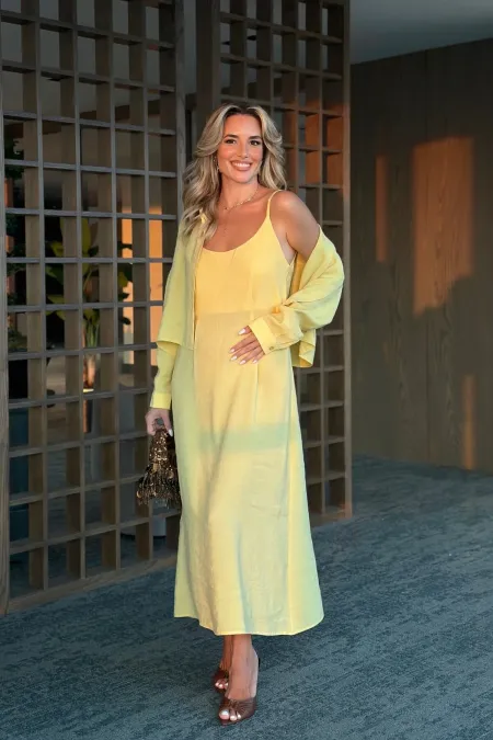 Ensemble robe-chemise en modal jaune - 51153