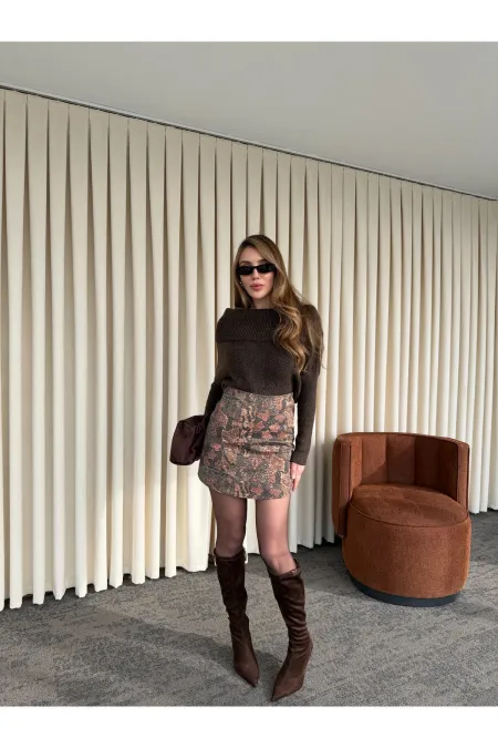 Bordo - Siyah Desenli Etek - 251151