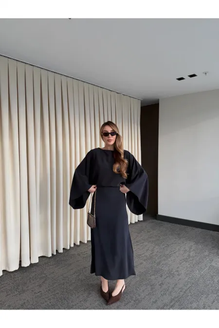 Black Batwing Sleeve Modal Dress - 5000 Black Batwing Sleeve Modal Dress - 5000