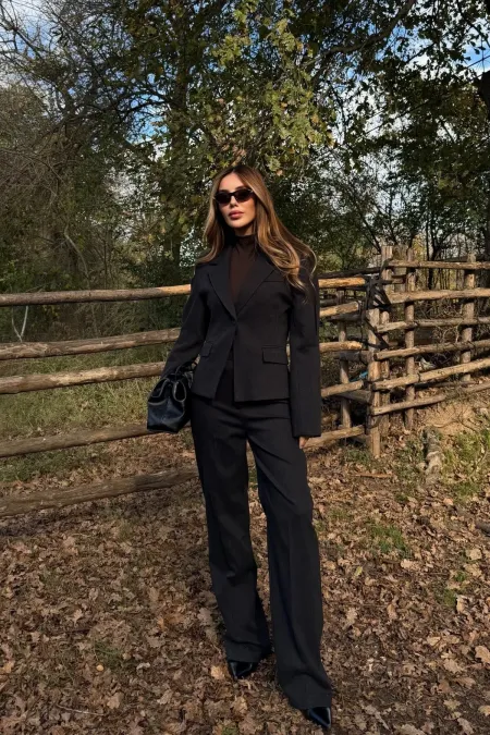 Siyah Tek Düğmeli Ceket Pantolon Takım - 9480