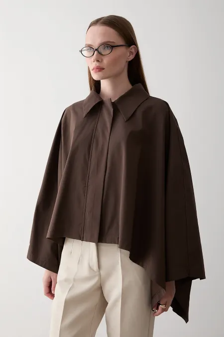 Kahverengi Pelerin Model Trençkot - 7603