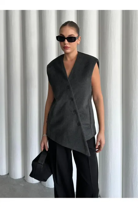 Gilet vénitien anthracite à boutons croisés