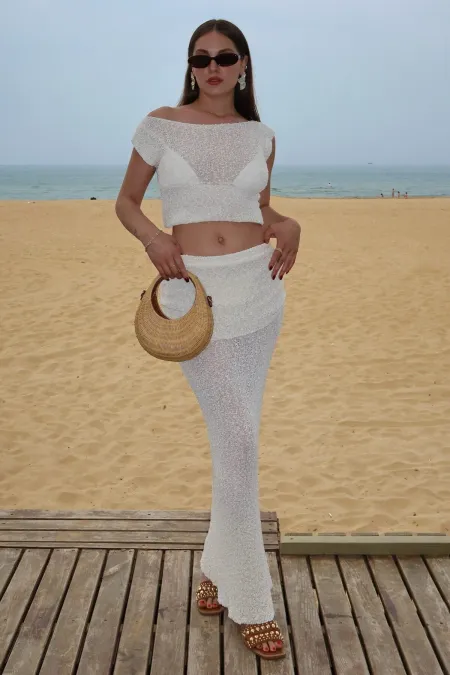 Ensemble deux pièces drapé blanc cassé - 7257