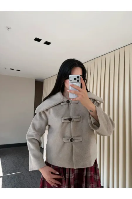 Vizon Düğme Detaylı Kısa Kaşe Ceket - 7675