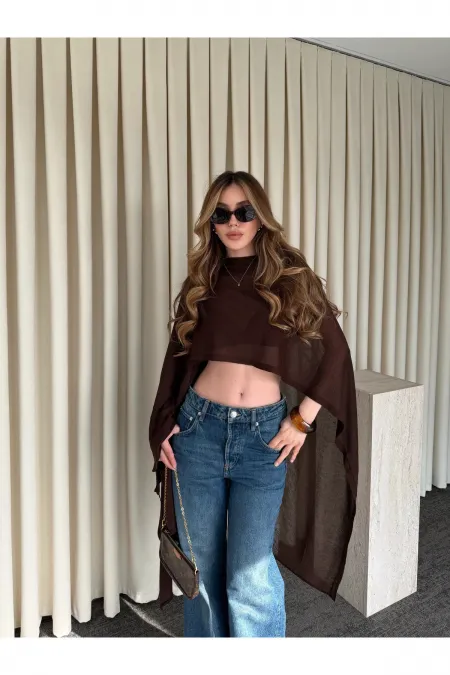 Châle-cape tricoté marron de remplacement - 5241