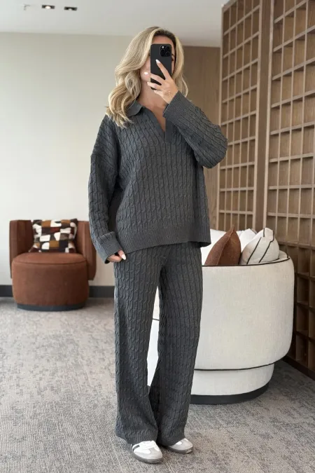 Ensemble pull en maille grise - 98074