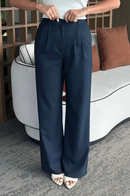 Pantalon bleu marine Idole avec ceinture - 3510