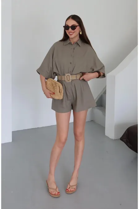 Ensemble chemise et short en paille de vison avec ceinture