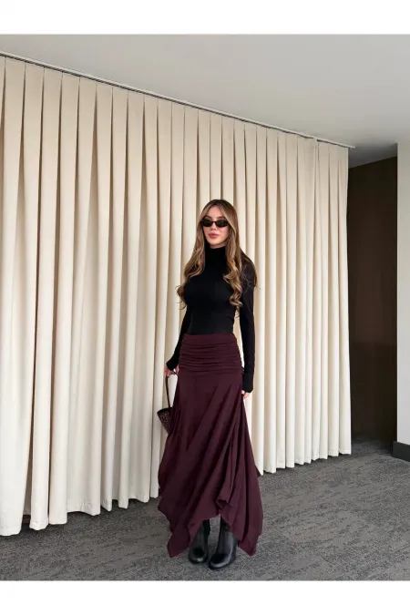 Jupe prune à ceinture froncée - 3366