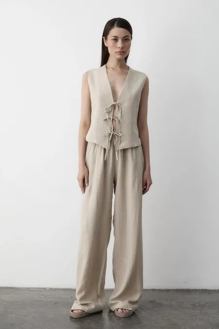 Ensemble 3 pièces en mousseline naturelle avec gilet