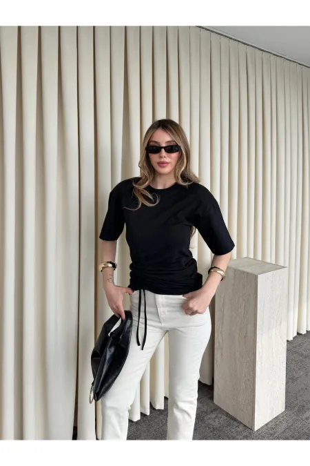 Siyah Yandan Büzgülü Bluz - ÖB261025