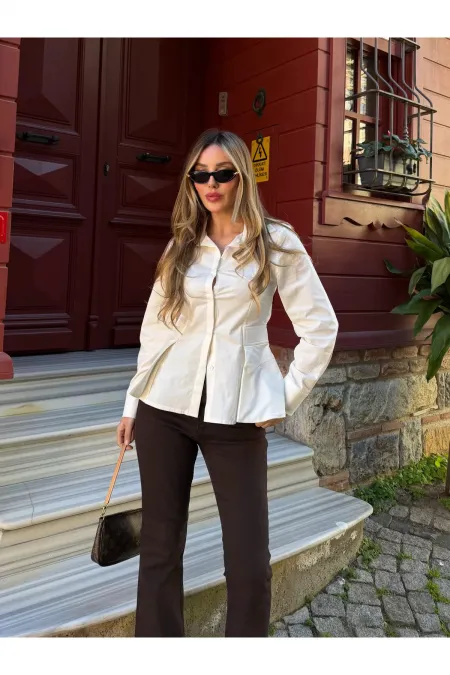 Chemise cintrée en popeline blanc cassé - 1616