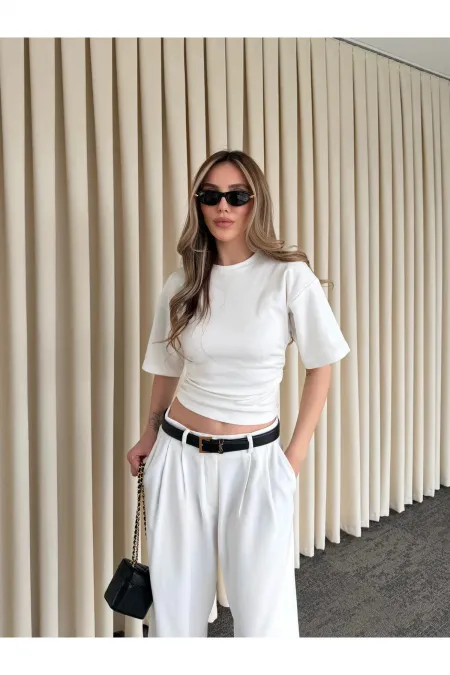 Açık Ekru Yanı Drapeli Body - 261003