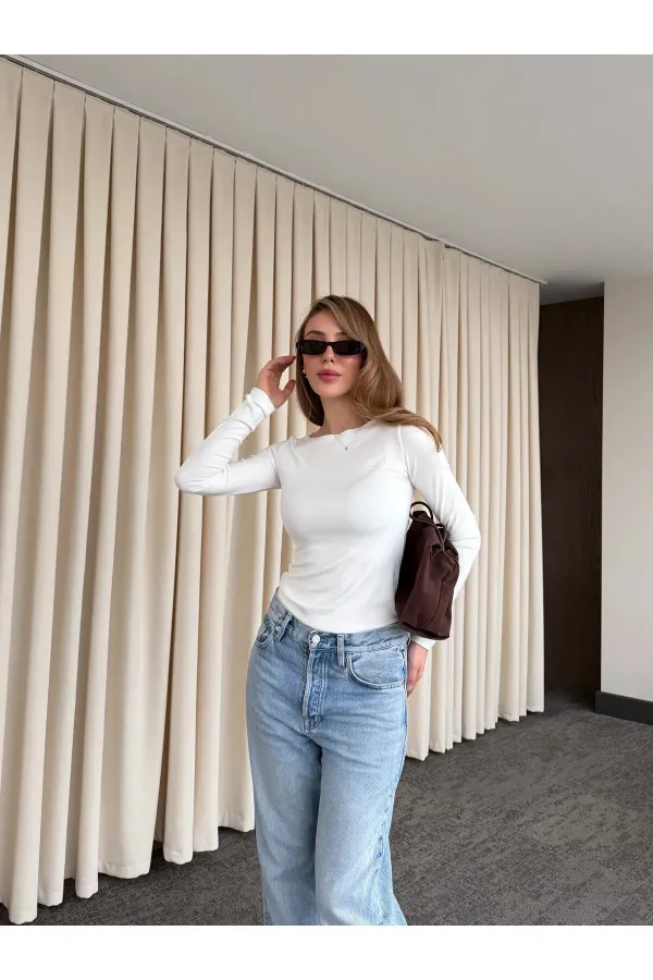 Off-white Crew Neck Long Sleeve Bodysuit - 0098