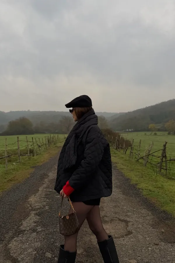 Siyah Kapitone Şallı Mont - 0762