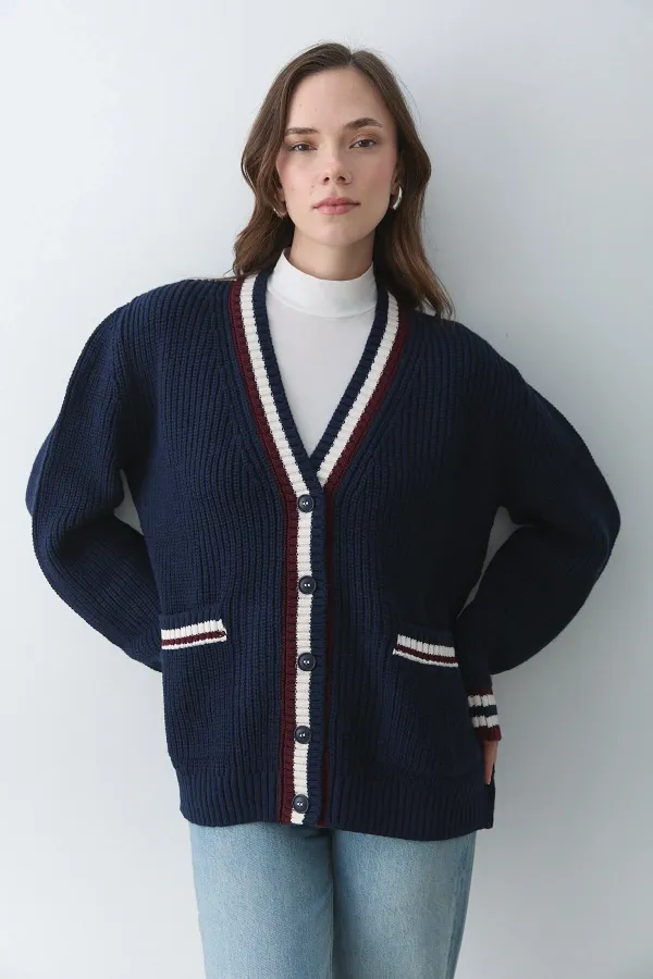 Gilet bleu marine et bordeaux à poches - 241143